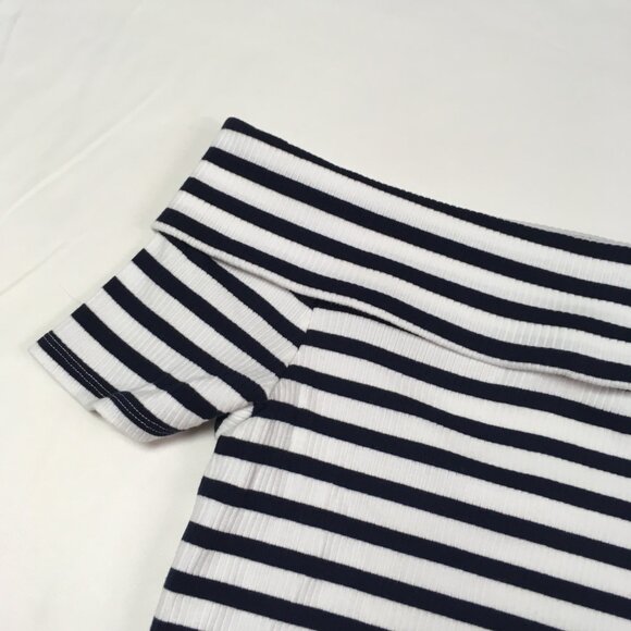 New Ann Taylor LOFT  Size XL Blue and White Striped Off The Shoulder Top - Picture 2 of 9